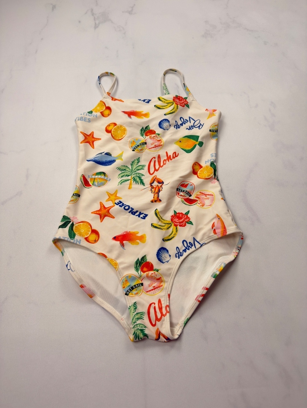 Old Navy One Piece Multi Print Vacation Vibes Swimsuit - Girls XL